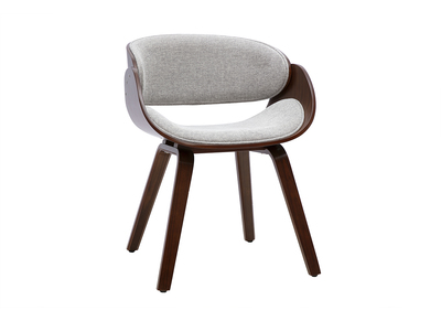 Chaise design en tissu effet velours textur&eacute; gris et bois fonc&eacute; BENT