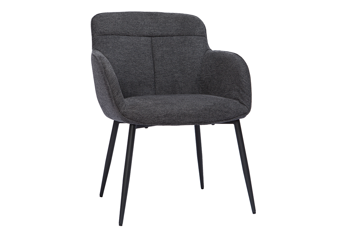 Chaise design en tissu effet velours textur gris fonc et mtal noir FRIDA