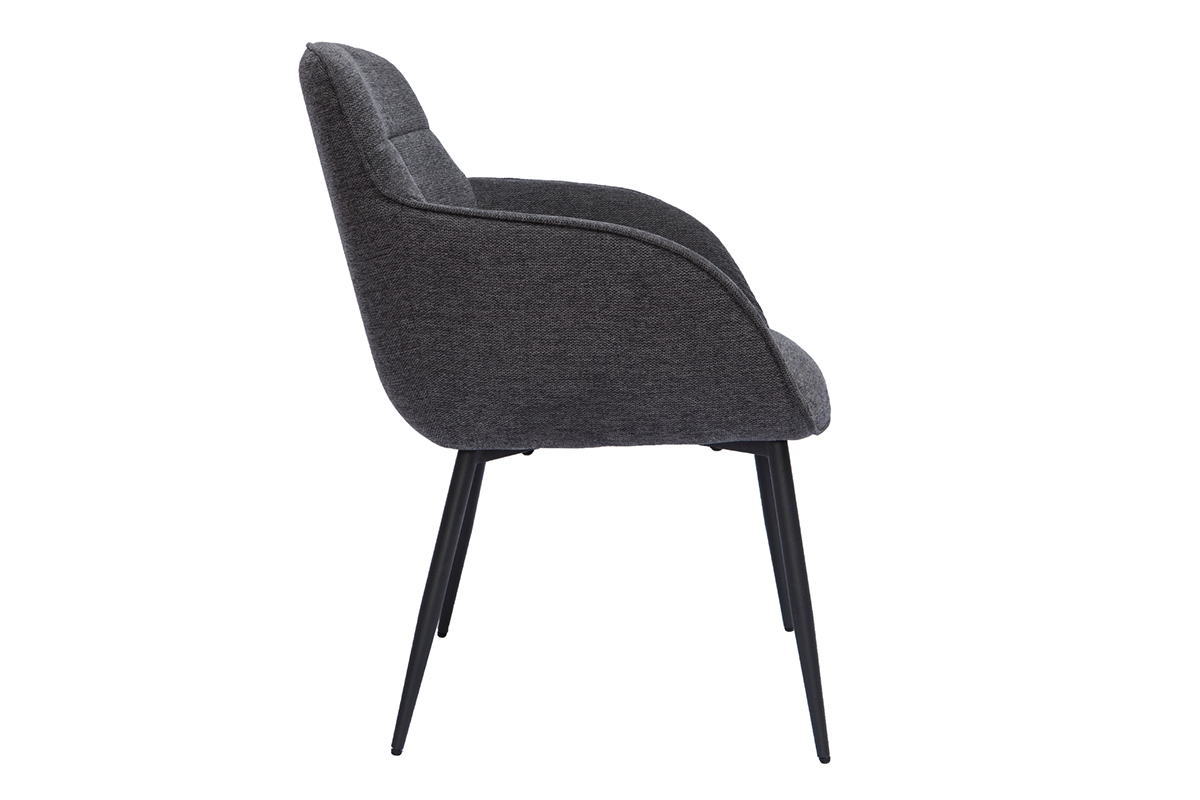Chaise design en tissu effet velours textur gris fonc et mtal noir FRIDA
