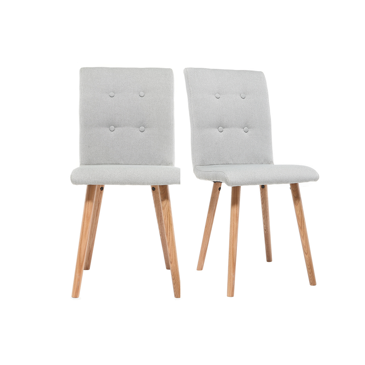 Chaise design en tissu gris clair et bois clair massif (lot de 2) HORTA vue1