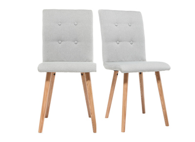 Chaise design en tissu gris clair et bois clair massif (lot de 2) HORTA