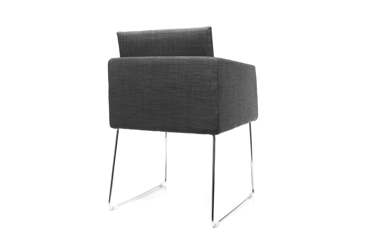 Chaise design en tissu gris et acier chrom NEORA