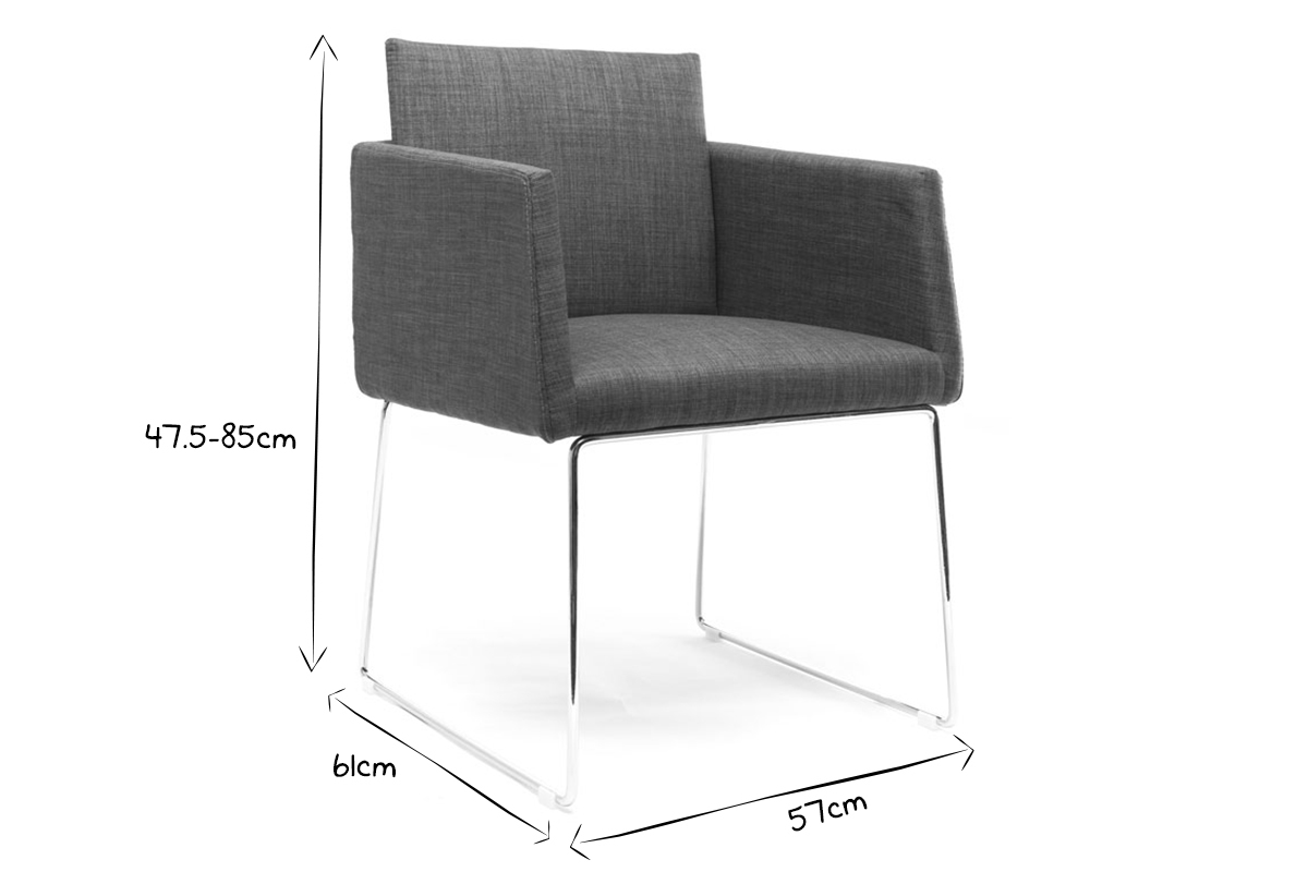 Chaise design en tissu gris et acier chrom NEORA