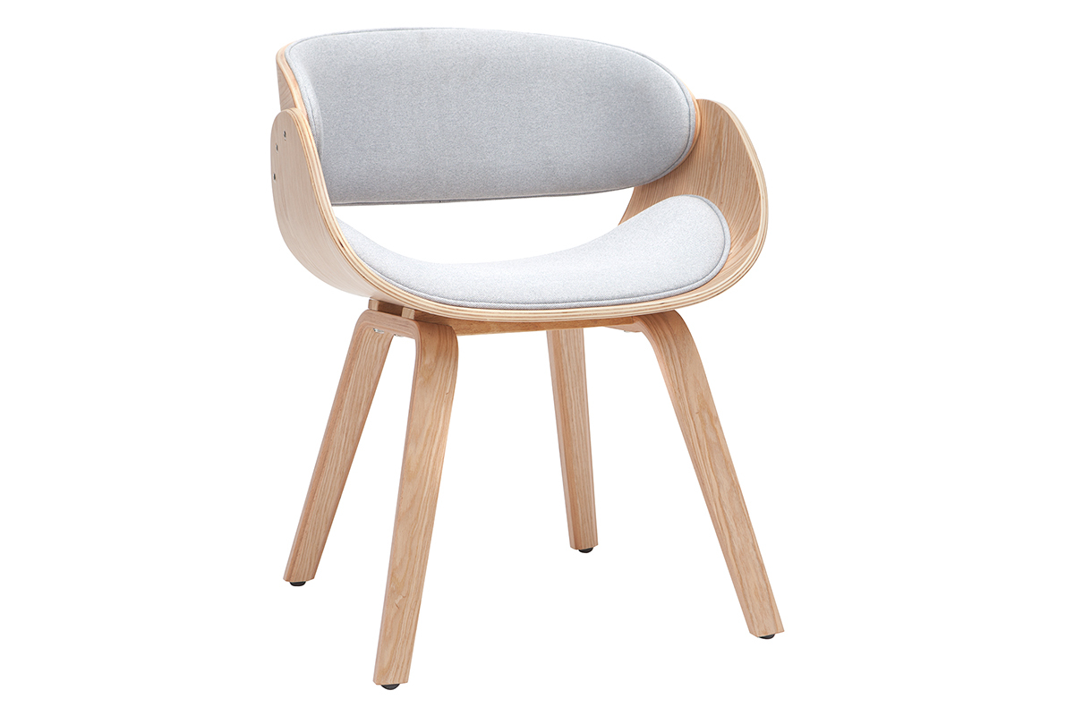 Chaise design en tissu gris et bois clair BENT
