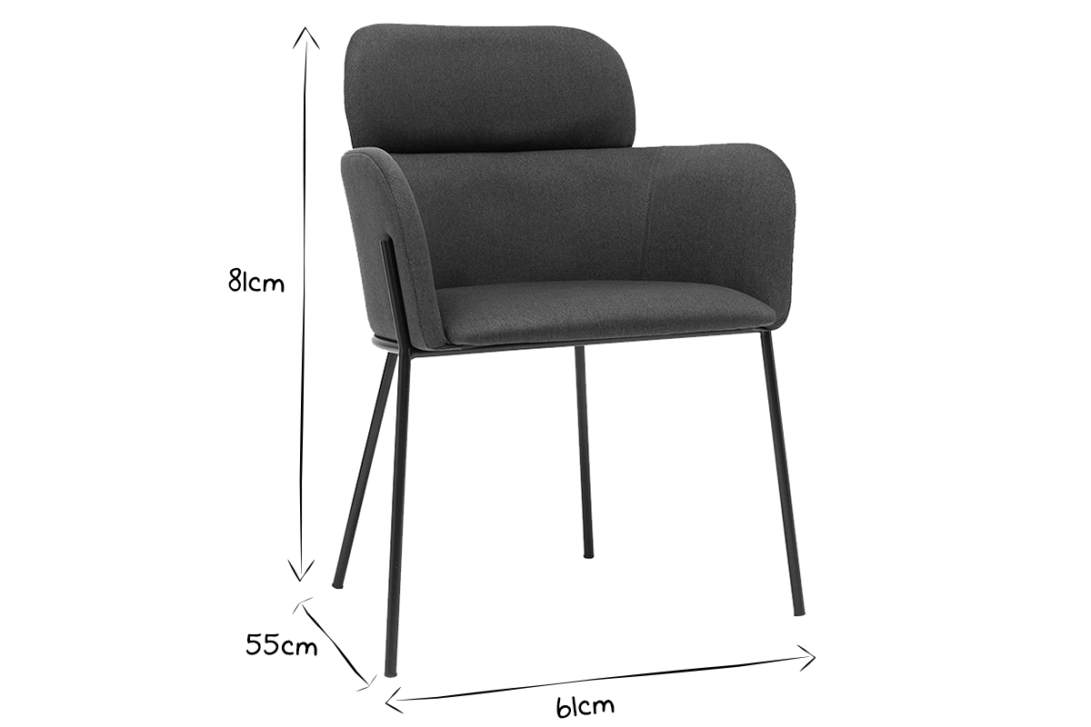 Chaise design en tissu gris et m�tal noir TULUM