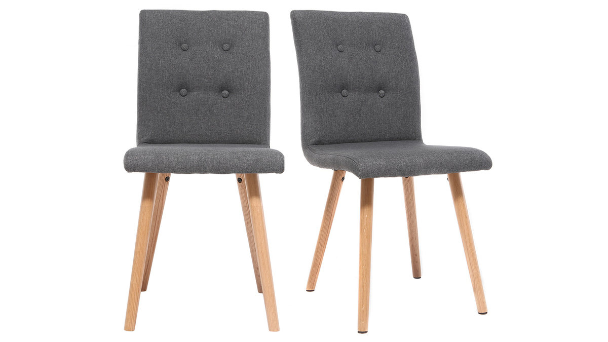 Chaise design en tissu gris foncé et bois clair massif (lot de 2) HORTA
