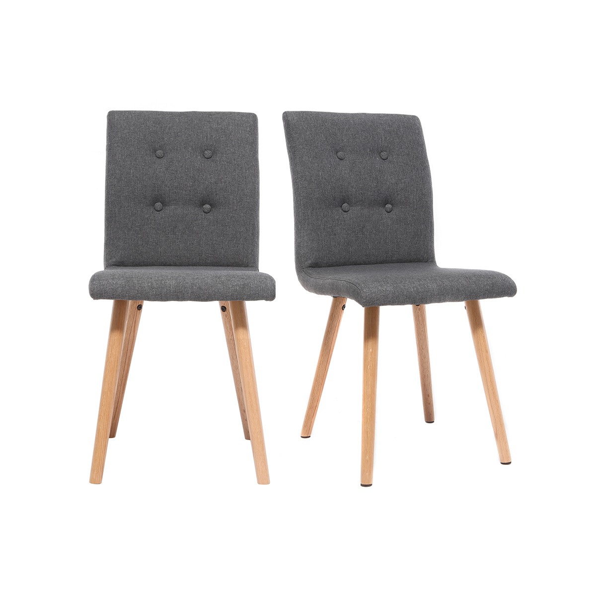 Chaise design en tissu gris foncé et bois clair massif (lot de 2) HORTA vue1