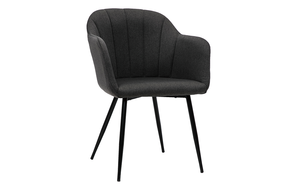 Chaise design en tissu gris fonc� et m�tal noir MILLY