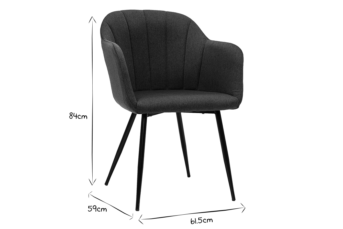 Chaise design en tissu gris fonc� et m�tal noir MILLY