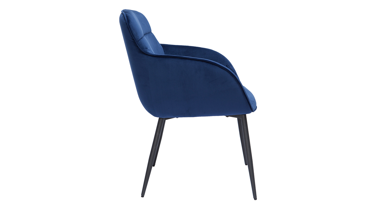 Chaise design en tissu velours bleu foncé et métal noir FRIDA