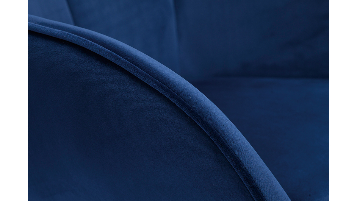 Chaise design en tissu velours bleu foncé et métal noir FRIDA