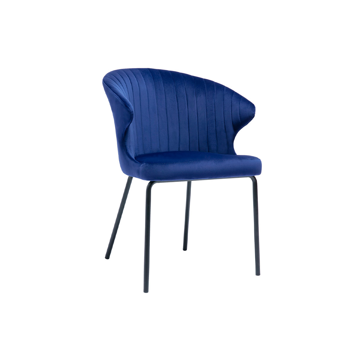 Chaise design en tissu velours bleu foncé et métal noir REQUIEM vue1