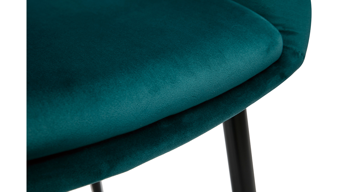 Chaise design en tissu velours bleu pétrole et métal noir PRISMA