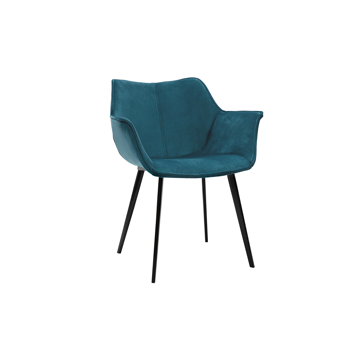Chaise design en tissu velours bleu pétrole et métal noir VOLO vue1