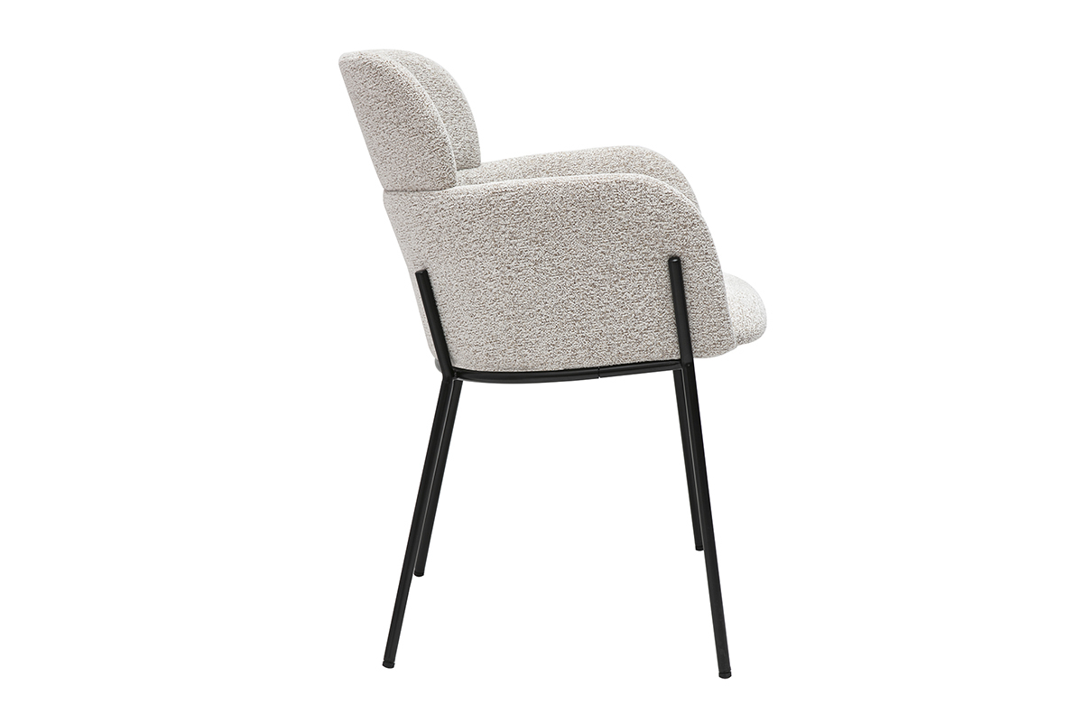 Chaise design TULUM en tissu effet velours beige avec pieds en mtal noir, vue de profil.