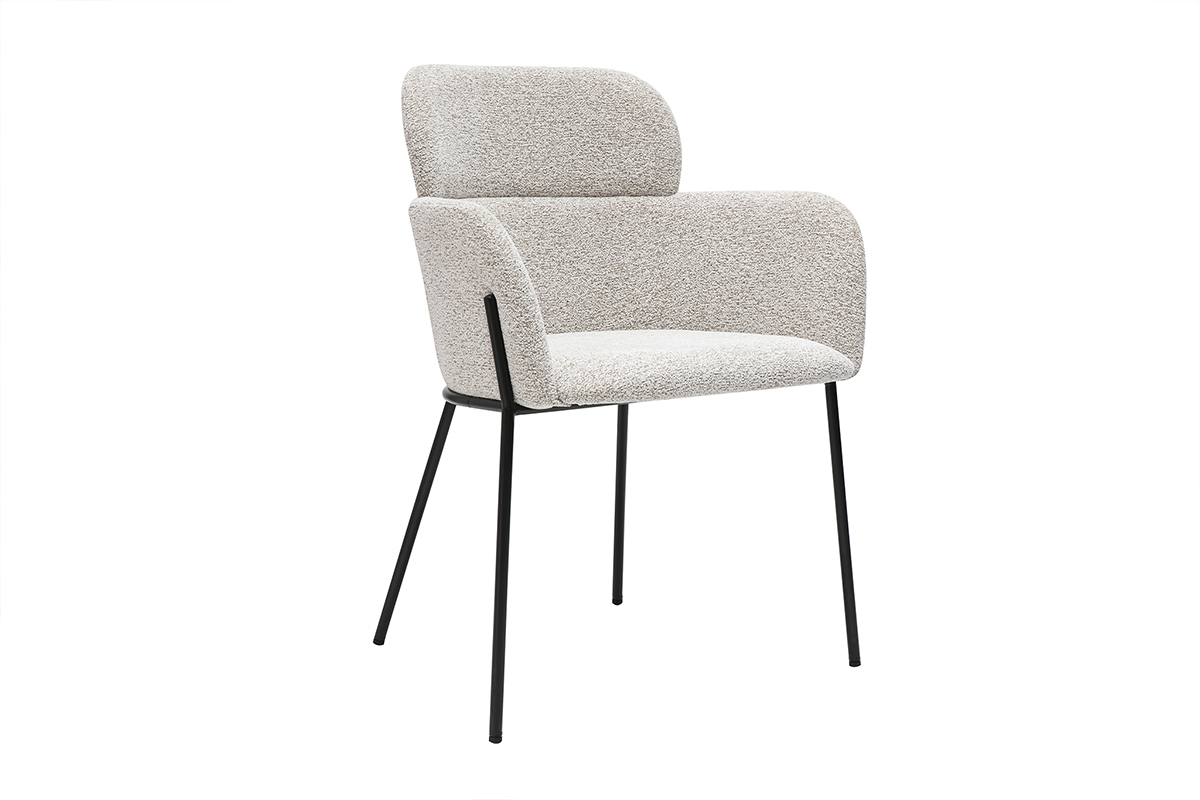 Chaise beige effet velours avec pieds en mtal noir, modle TULUM