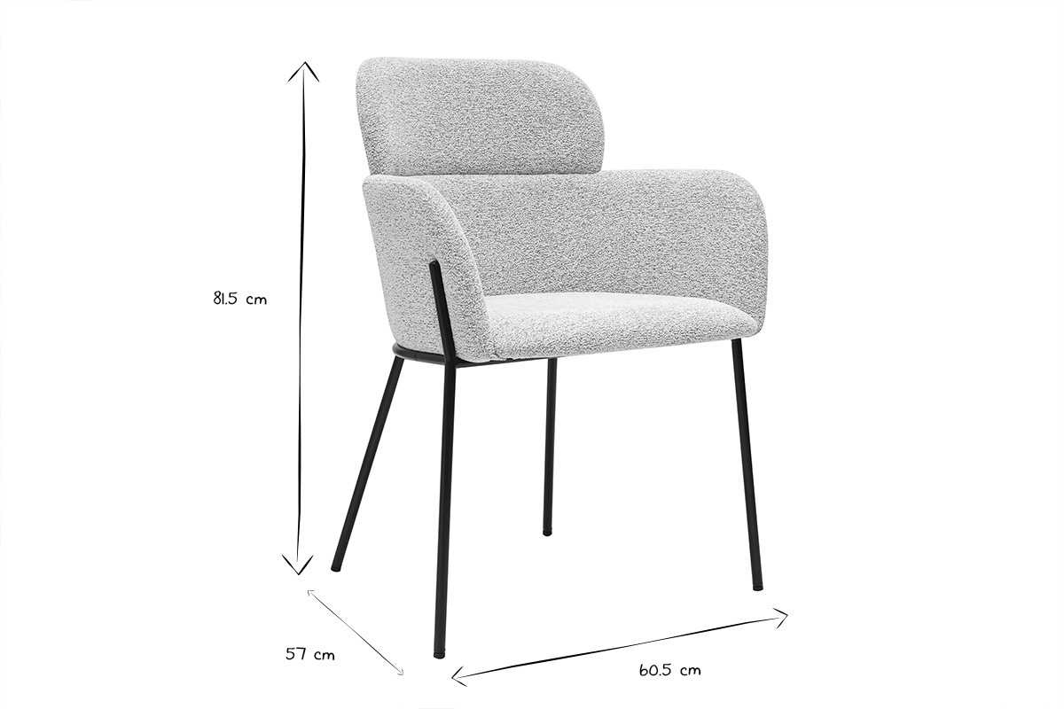 Chaise TULUM design en tissu effet velours beige avec pieds en mtal noir, dimensions L60.5 x P57 x H81.5 cm.