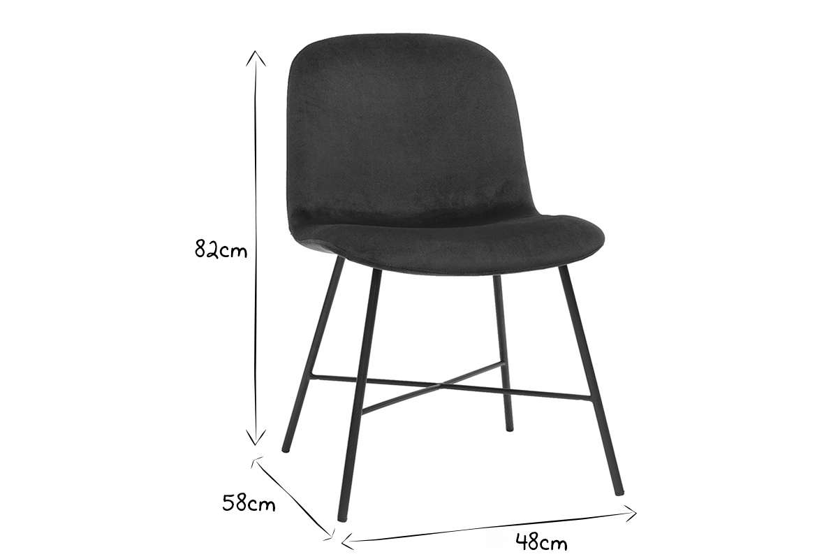 Chaise design en tissu velours gaufr� bleu canard et m�tal noir ARCADE