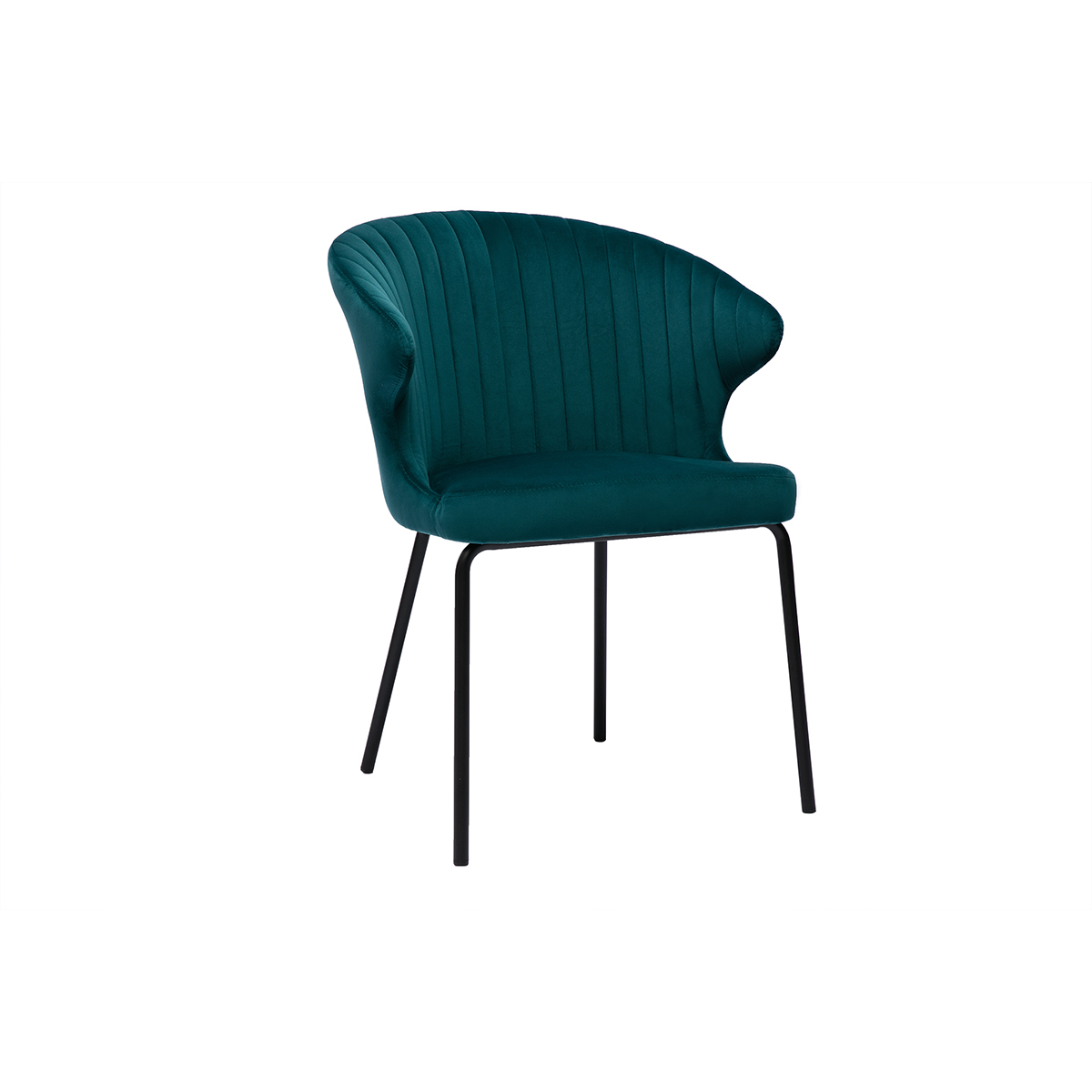 Chaise design en tissu velours gaufré bleu pétrole et métal noir REQUIEM vue1