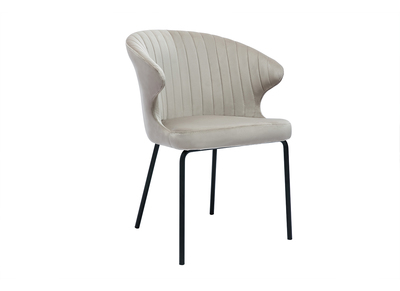 Chaise design en tissu velours gaufré taupe et métal noir REQUIEM