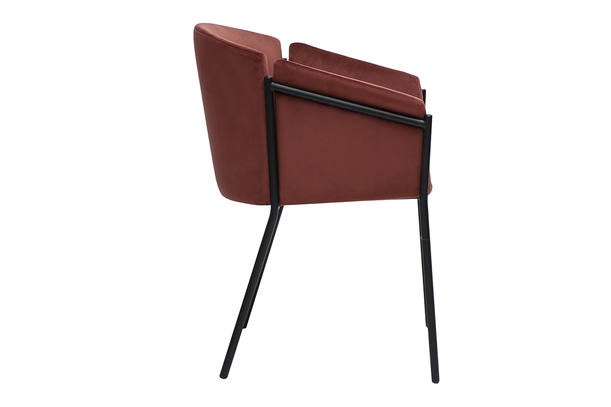 Chaise design en tissu velours rouge tomette et mtal noir BRIANE.