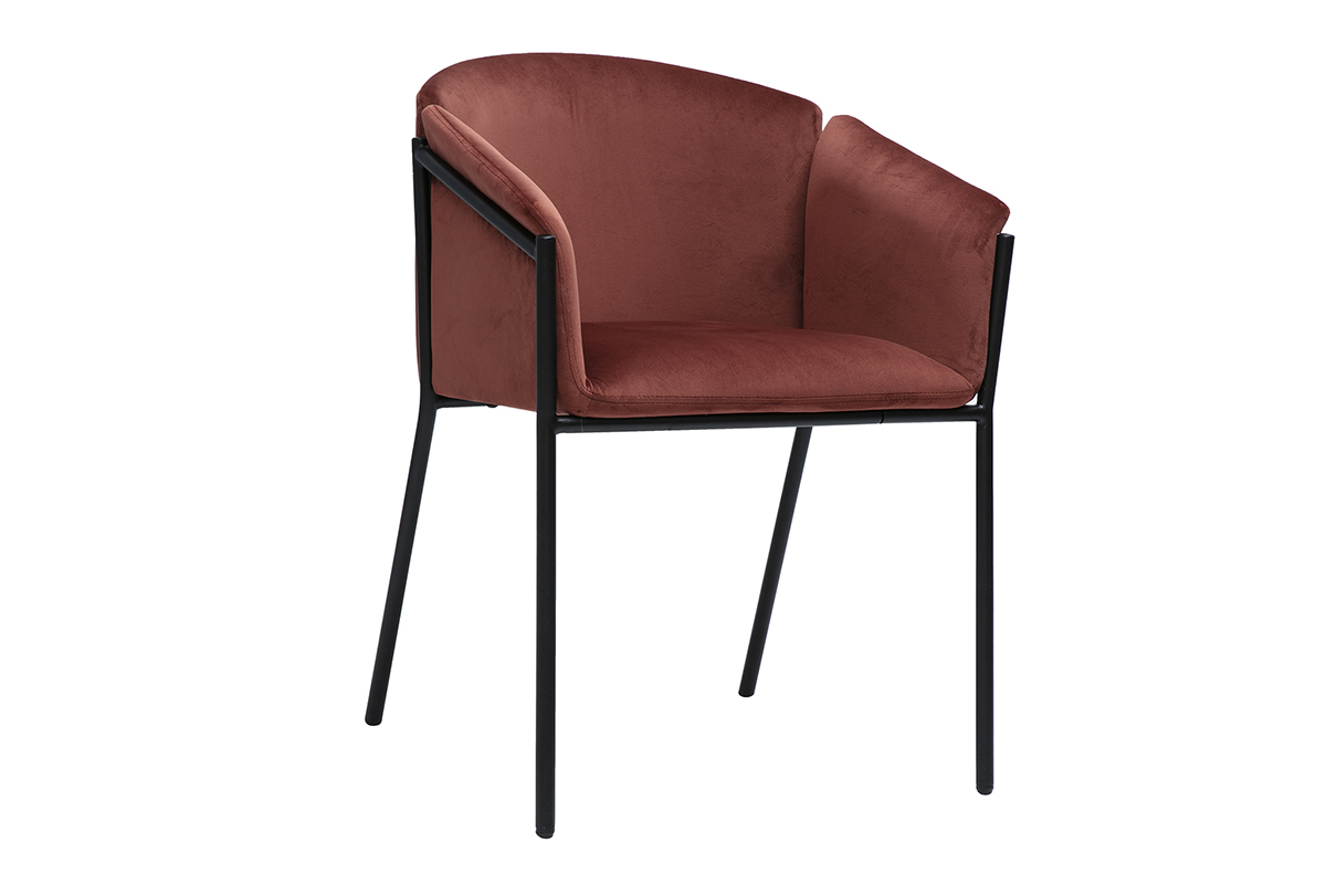 Chaise en velours rouge tomette avec structure en mtal noir BRIANE.