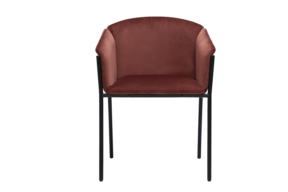 Chaise en velours rouge tomette et mtal noir, modle BRIANE.