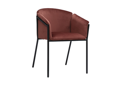 Chaise design en tissu velours rouge tomette et métal noir BRIANE