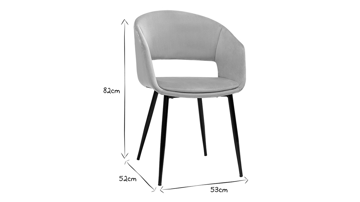 Chaise design en tissu velours taupe et métal noir PRISMA