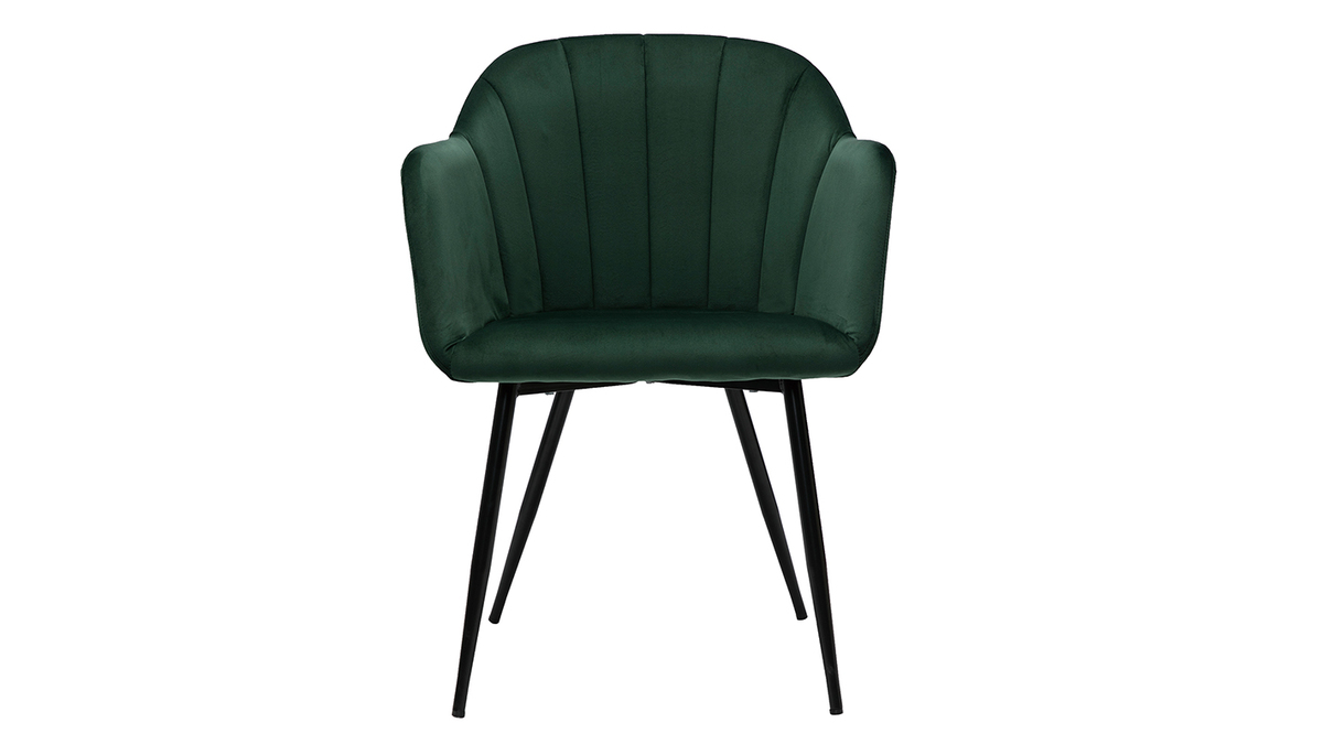Chaise design en tissu velours vert fonc et mtal noir MILLY