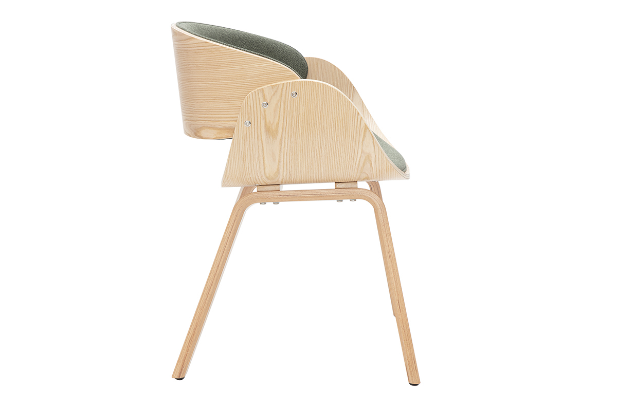 Chaise design en tissu vert kaki et bois clair BENT