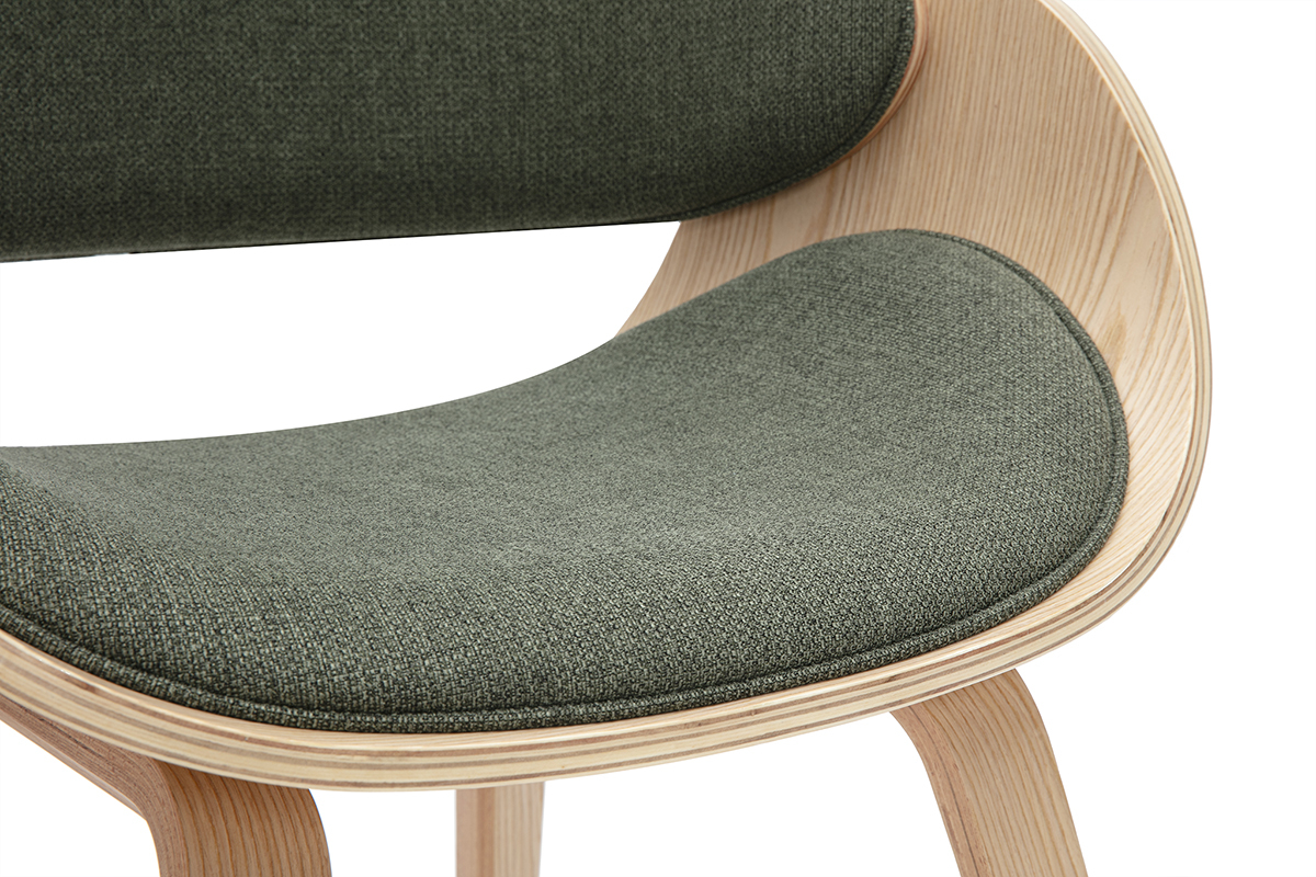 Chaise design en tissu vert kaki et bois clair BENT