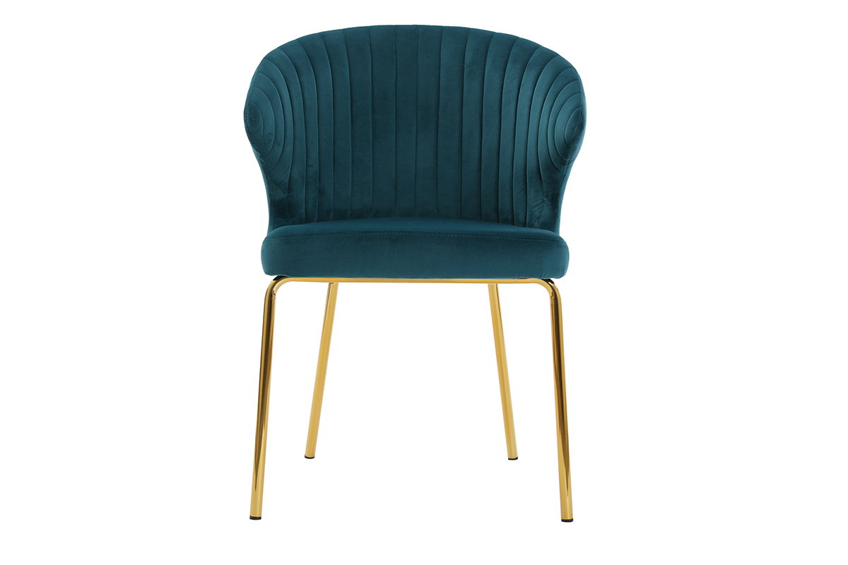 Chaise design en velours bleu p�trole et m�tal dor� REQUIEM