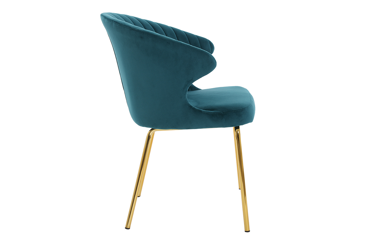 Chaise design en velours bleu p�trole et m�tal dor� REQUIEM