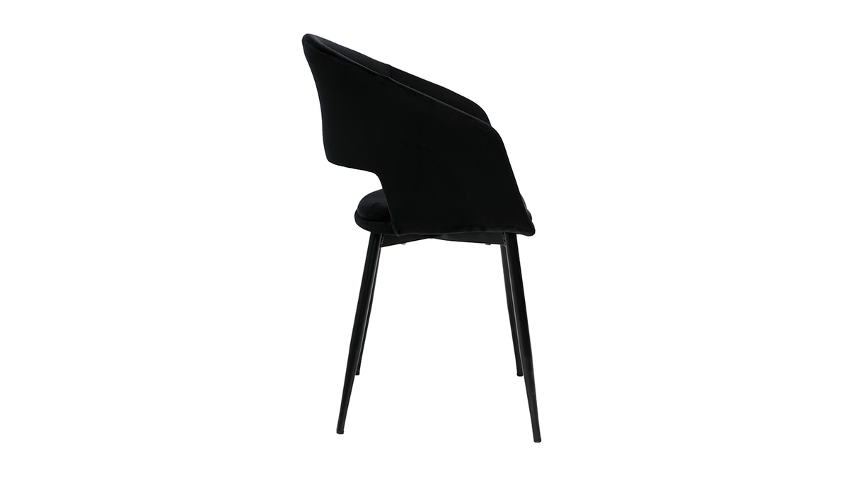 Chaise design en velours noir et pieds en métal noir PRISMA