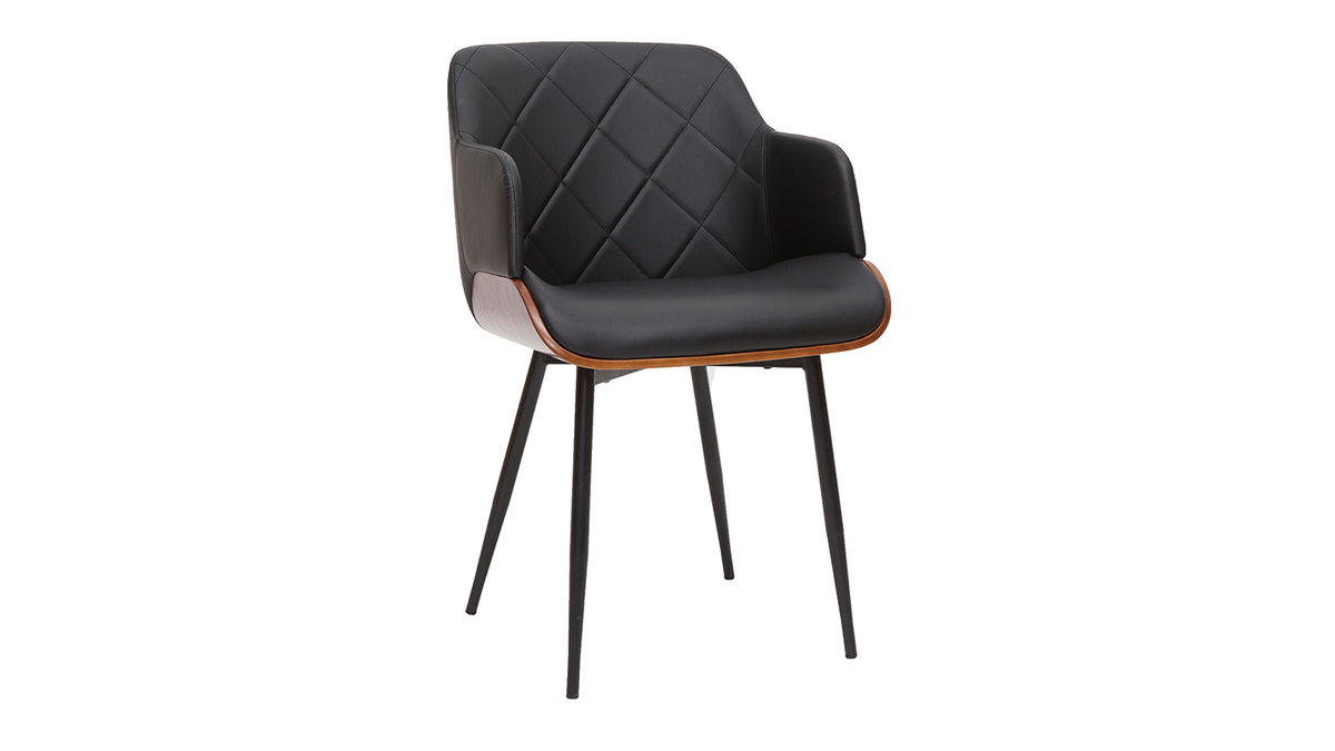 Chaise design noir, bois foncé et métal LUCIEN