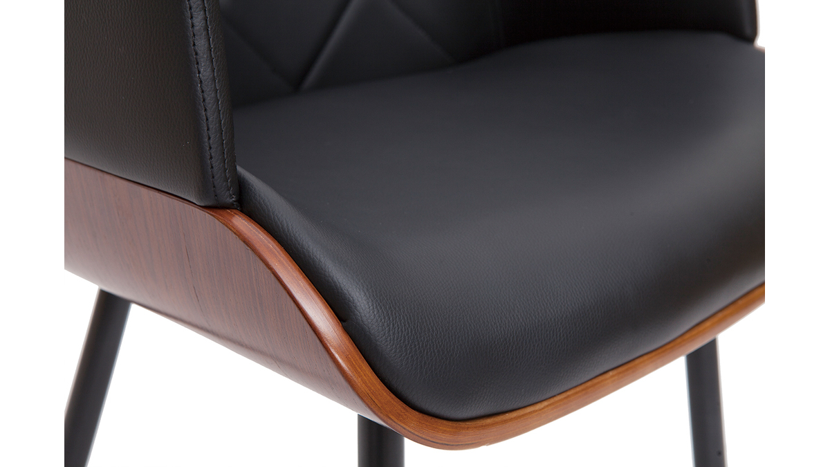 Chaise design noir, bois foncé et métal LUCIEN