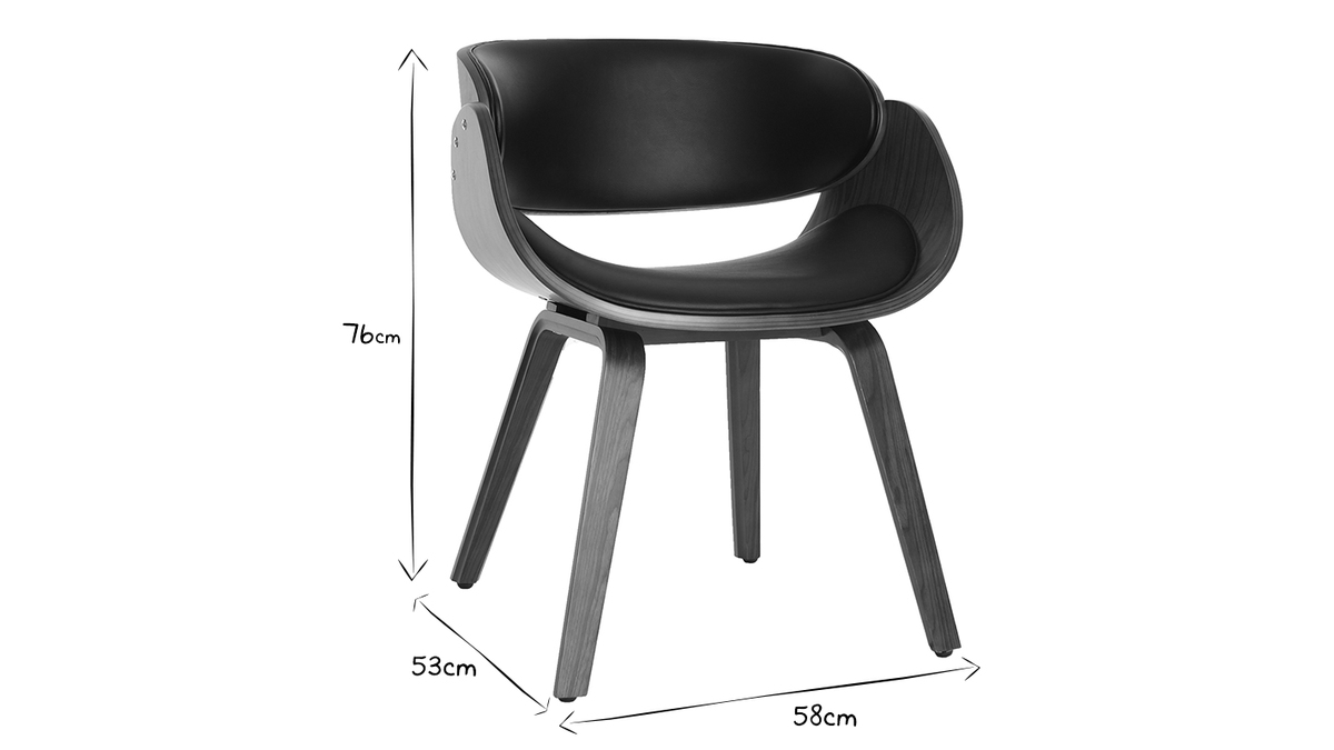 Chaise design noir et bois foncé noyer BENT