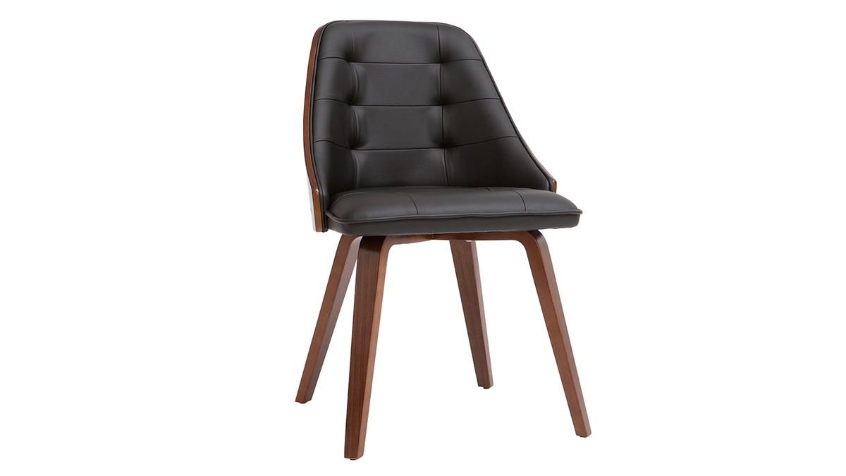 Chaise design noir et bois foncé noyer FLUFFY