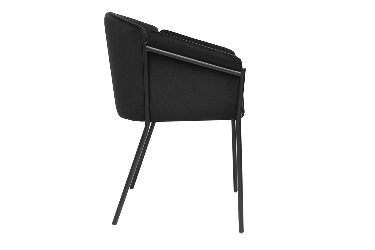 Chaise noire en tissu velours avec structure en mtal, modle BRIANE. Vue de profil.