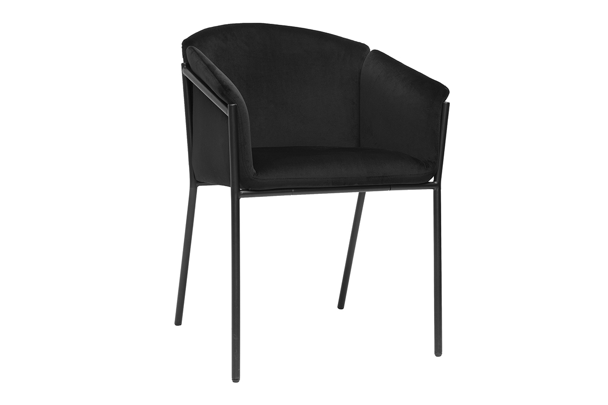 Chaise noire en tissu velours et mtal BRIANE, vue de 3/4.