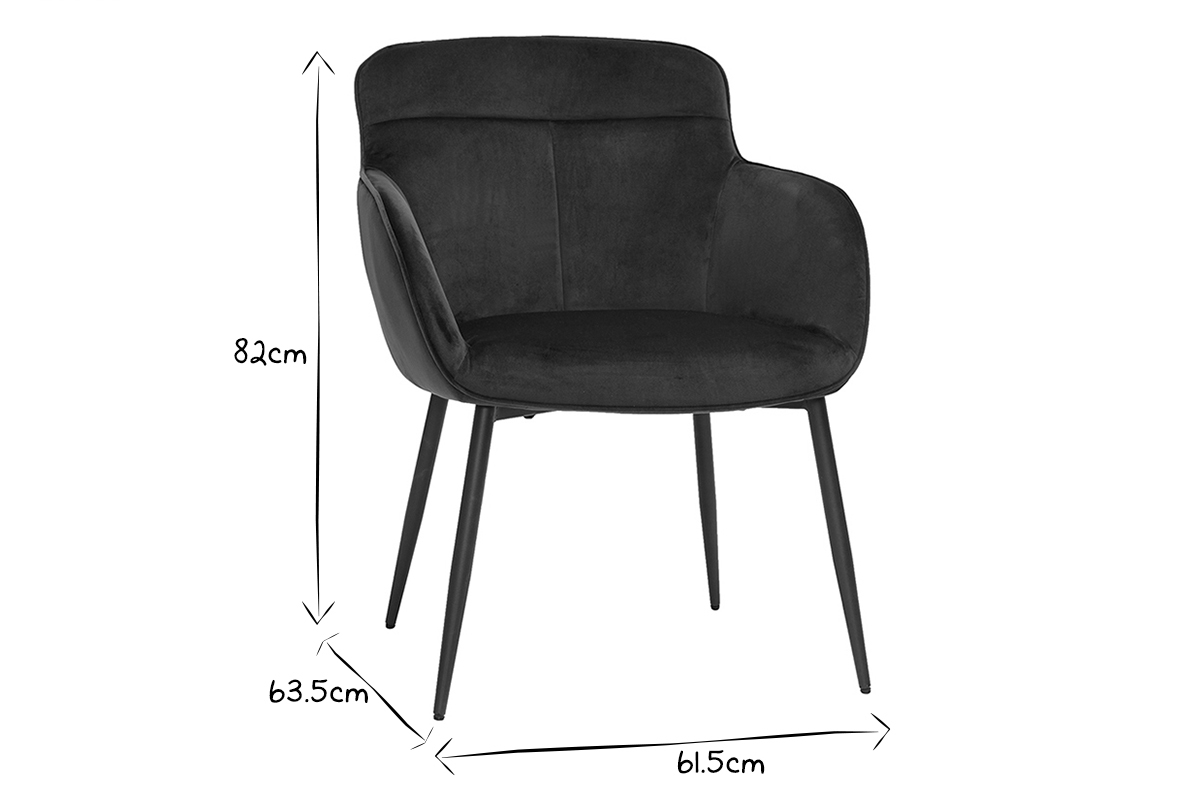 Chaise design noire en tissu velours et m�tal FRIDA
