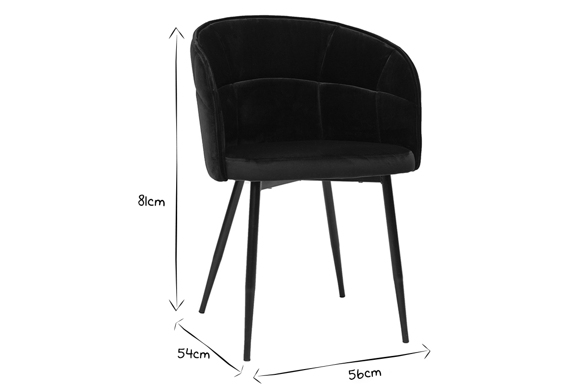 Chaise design noire en tissu velours et mtal JOLLY