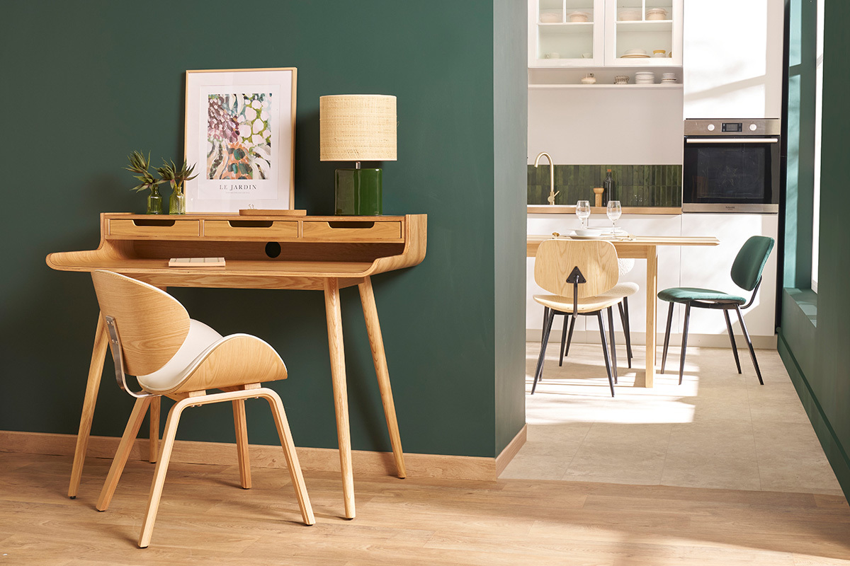 Chaise design noire et bois clair WALNUT