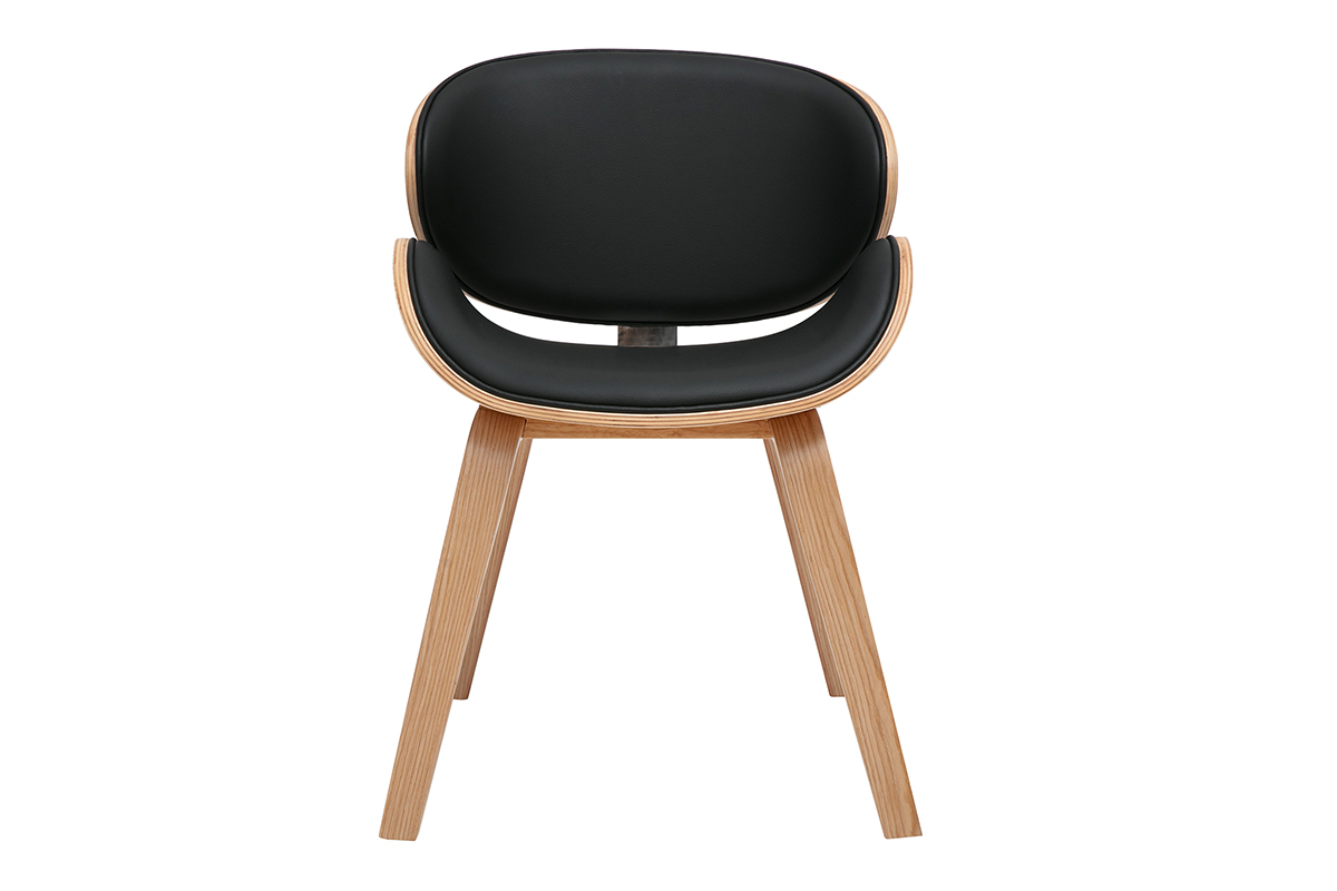 Chaise design noire et bois clair WALNUT avec lignes fluides, structure bois clair, assise lisse.