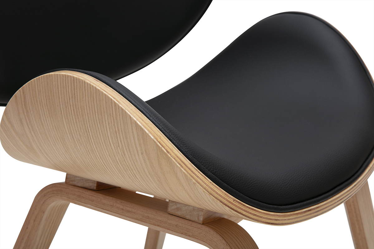 Chaise design noire et bois clair WALNUT avec dossier courb et structure bois nervur