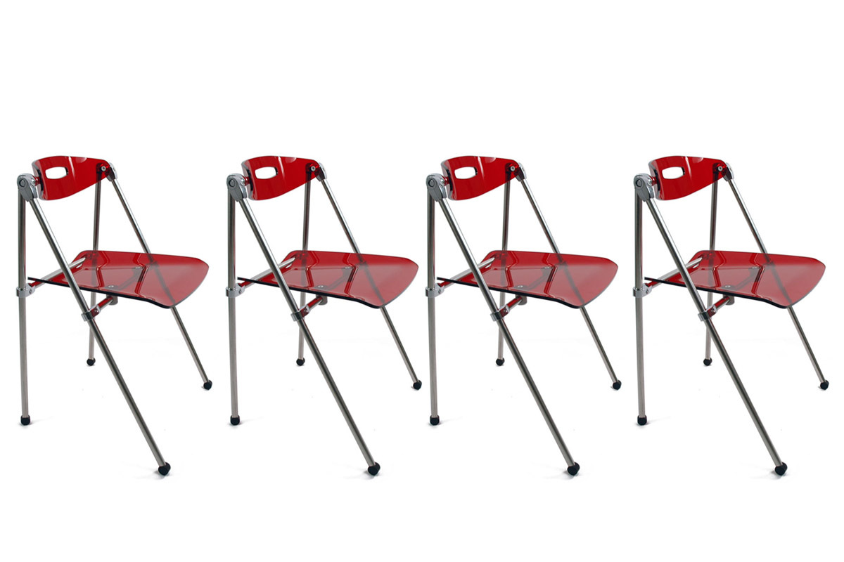 Chaise design plexiglas rouge pliante - lot de 4 JULIE