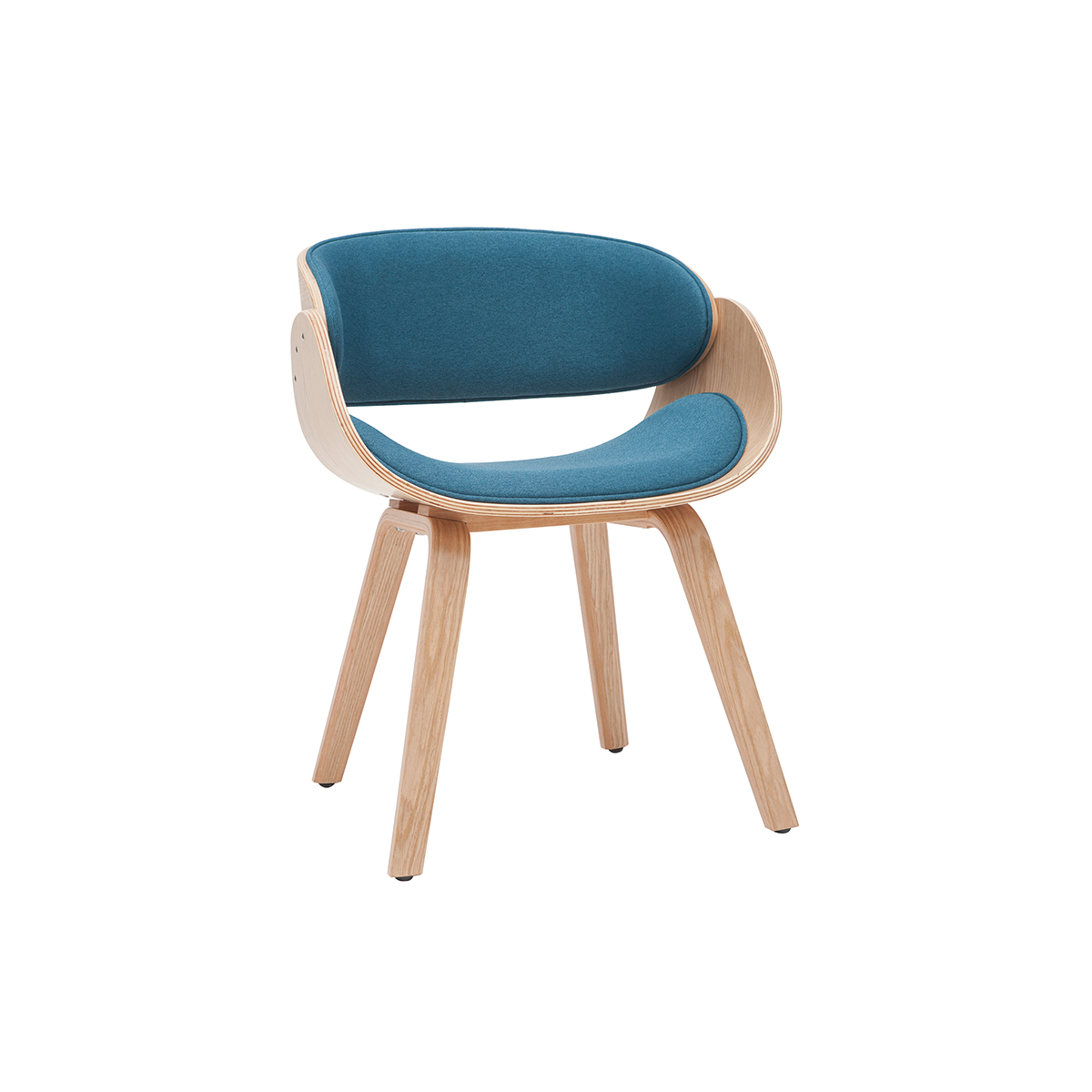 Chaise design tissu bleu canard et bois clair BENT vue1