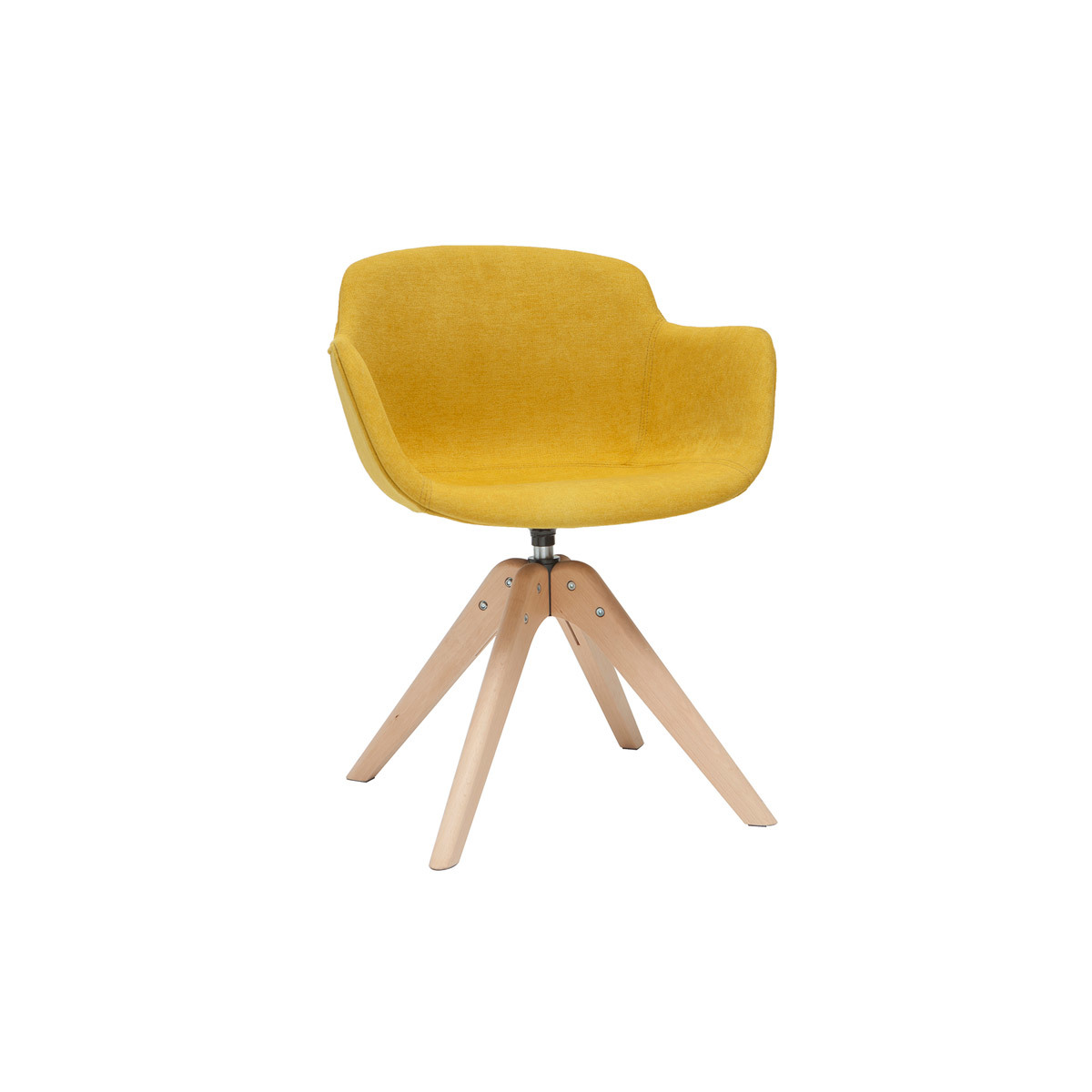 Chaise design tissu effet velours jaune moutarde et bois AARON vue1