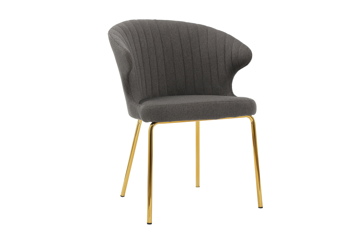 Chaise design tissu gris fonc� pieds m�tal dor� REQUIEM